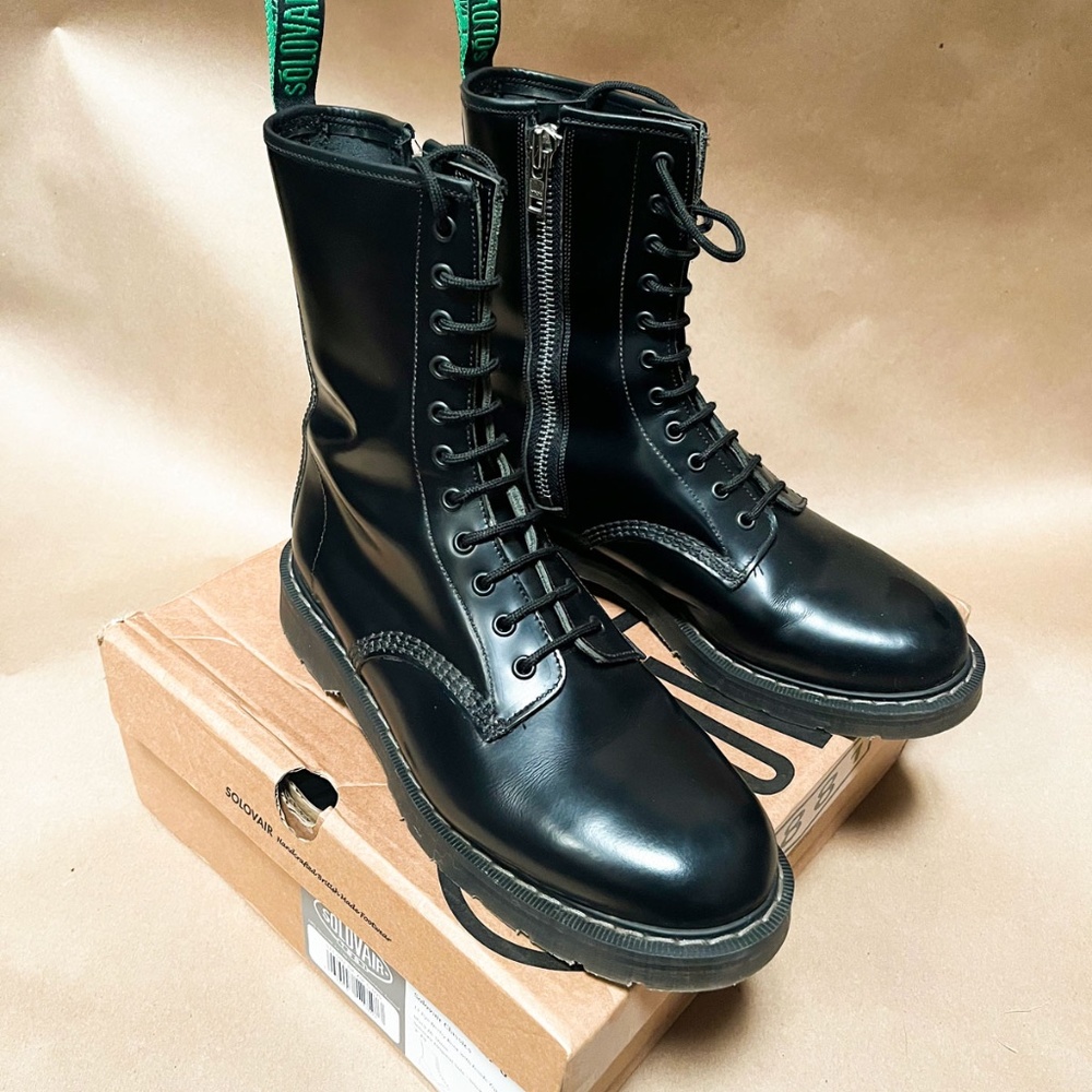 Solovair Black 11 Eyelet Zip Derby Boot Size 10.5 US